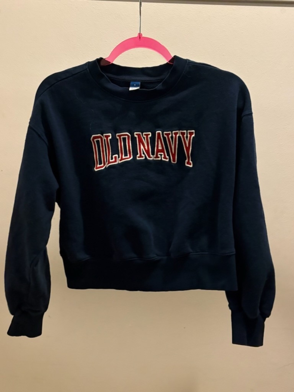 Old Navy Navy Pullover Crewneck Sweatshirt with Red Logo